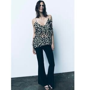 NWT Zara Leopard Ruffle Print Tank Blouse size Small
